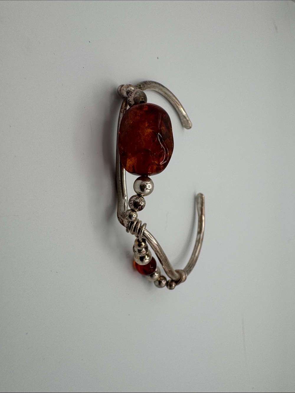 Sterling Silver Amber Beaded Cuff Bracelet - Brown Amber